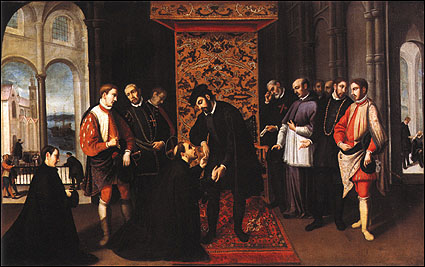 S. Francisco Xavier despedindo-se de D. João III antes da viagem para a Índia. Quatro anos depois escreveria ao monarca a implorar o establecimento da Inquisição no Oriente devido ao caos que encontrou. 