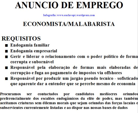 ANUNCIO DE EMPREGO - ECONOMISTA MALABARISTA 2014-11-21